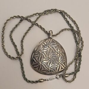 Vintage Napier Large Silver Tone Ornate Pendant Necklace